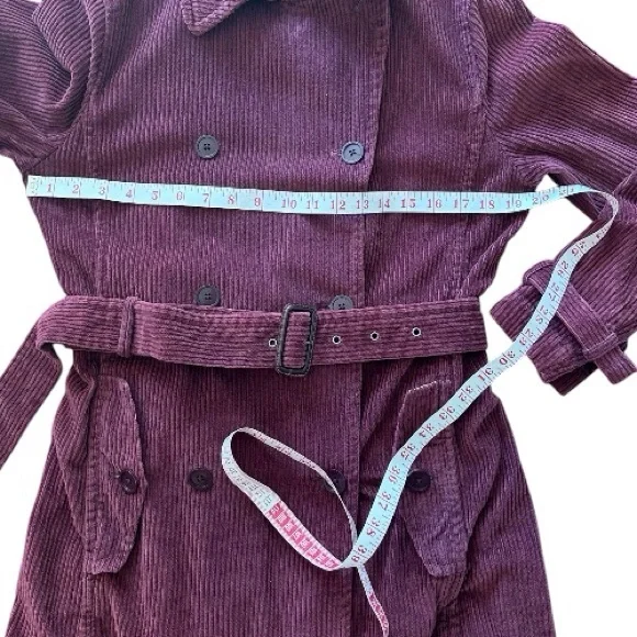 Vintage Wide Whale Corduroy Belted Trench Coat in Soft Raspberry • EUC• Size M - Picture 9 of 16